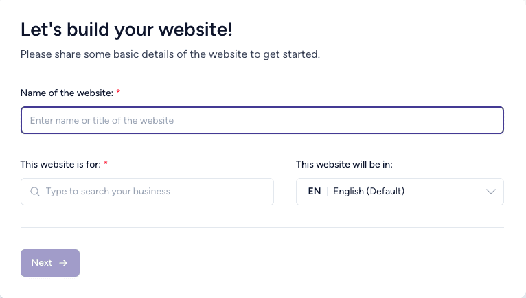 ENETER WEB SITE DETAILS